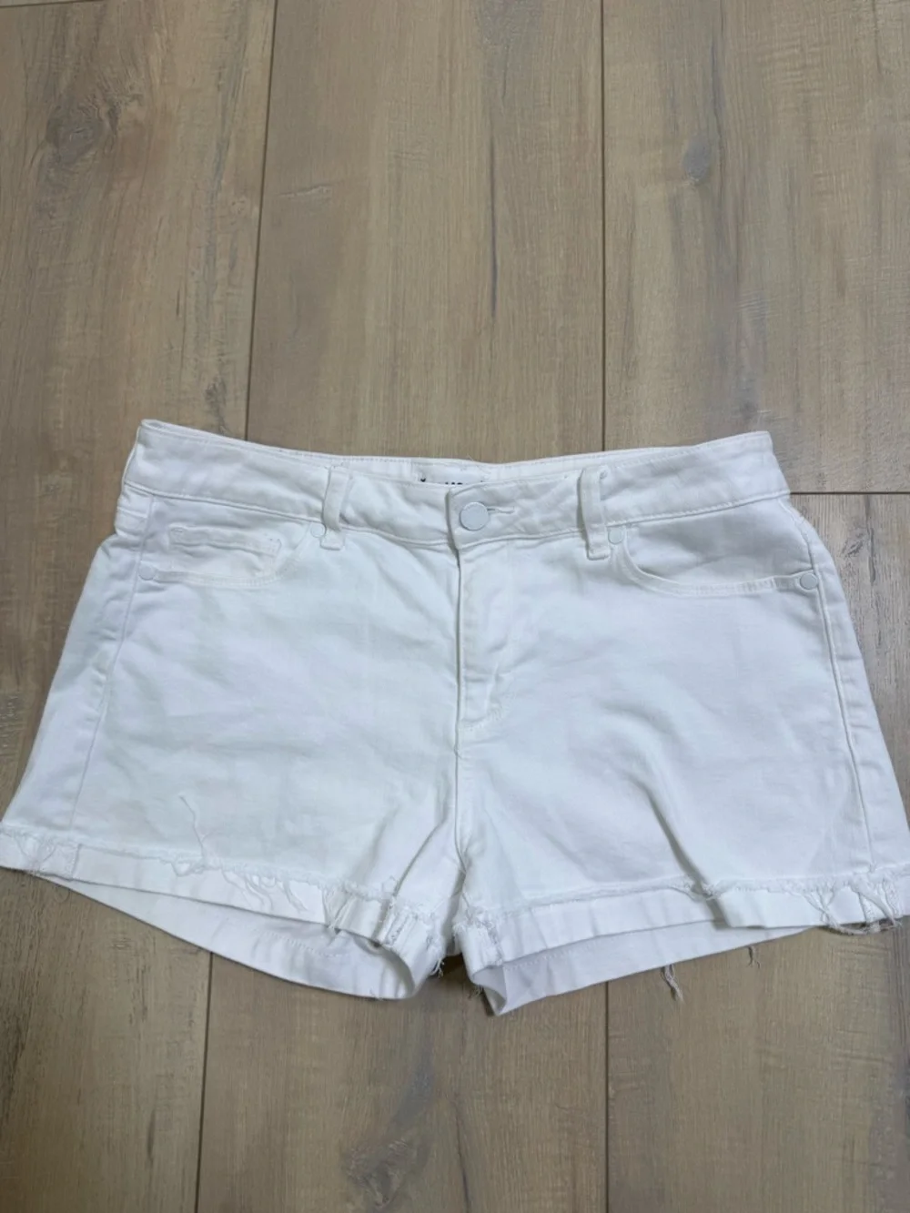 PAIGE White Denim Frayed Hem Shorts